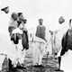 Gandhi often spoke with industrialists, such as Jagal Kishore Birla (far left) of the Birla Group.